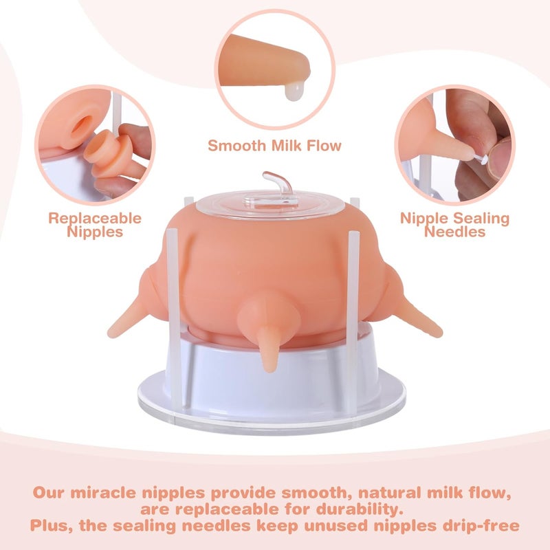 Elevonix Nursing Nipple Puppy Feeders for Multiple Puppies, 200ml Food-Grade Silicone with 4 Adjustable Detachable Nipples, Smooth Flow Nipple for Kitten Bottle Feeding Kit(Pink) - Image 5